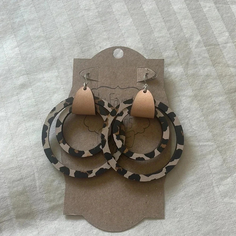 Leopard Wooden Hoop Earrings